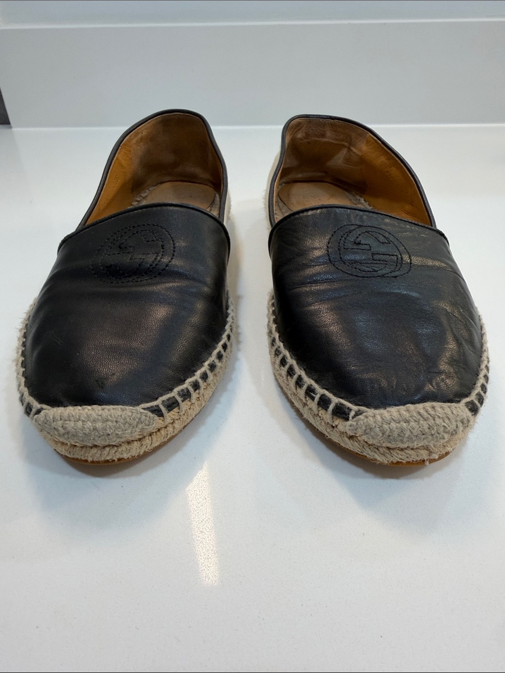 Gucci Black Leather Espadrille Slip-On Loafers - Picture 3 of 8